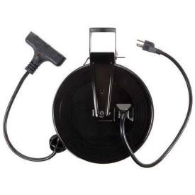 Bayco Triple Tap Extension Cord, Retractable Reel, 30'L Cord, 14/3 GA, Black