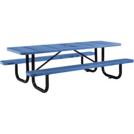 8' Rectangular Picnic Table, Perforated, Blue (96" Long)