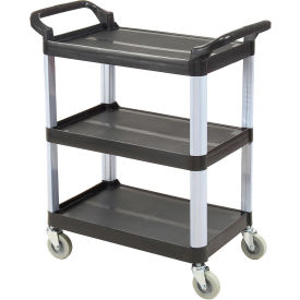 Luxor Black 3-Shelf Plastic Serving Utility Cart, 200 Lb. Capacity, 33-1/2"L x 16-3/4"W x 36-3/4"H
