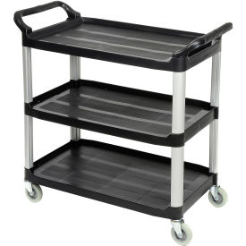 Luxor Black 3-Shelf Plastic Serving Utility Cart, 300 Lb. Capacity, 40-1/2"L x 19-3/4"W x 37-1/4"H
