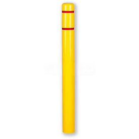 Post Guard® Bollard Cover CL1385EASSY, 4-1/2"Dia. X 64"H, Yellow W/Red Tape