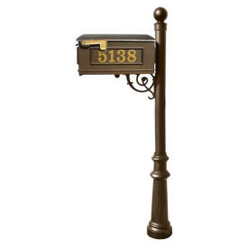 Lewiston Mailbox with Post, Fluted Base & Ball Finial, with Vinyl Numbers, Bronze