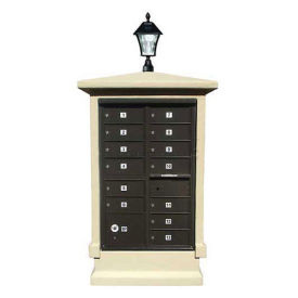 Stucco CBU Mailbox Center, SHORT Pedestal (Column Only), Sandstone, Solar Lamp