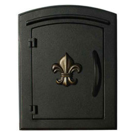 Manchester Non-Locking Column Mount Mailbox Decorative Fleur De Lis Door, Black