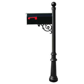 Lewiston E1 Economy Mailbox, Post Fluted Base & Ball Finial, Black