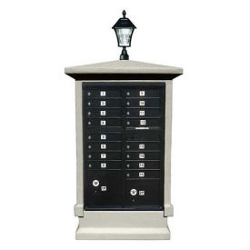 Stucco CBU Mailbox Center, SHORT Pedestal (Column Only), Slate Gray, Solar Lamp