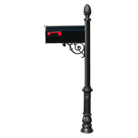 Lewiston E1 Economy Mailbox, Post Ornate Base & Pineapple Finial, Black