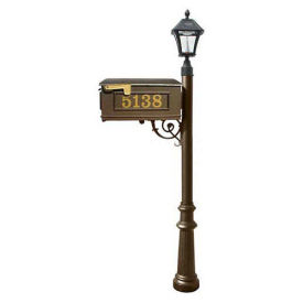 Mailbox w/Post Fluted Base & Solar Lamp, with Vinyl Numbers, Bronze