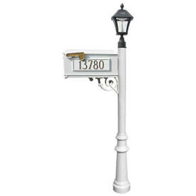 Mailbox w/Post Fluted Base & Solar Lamp, w/3 Address Plates, White