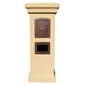 Manchester Stucco Locking Column Mailbox, Burnt Tuscan w/Decorative Fleur De Lis Door