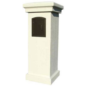 Manchester Stucco Locking Column Mailbox, Sandstone w/Decorative Scroll Door