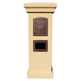 Manchester Stucco Locking Column Mailbox,Burnt Tuscan w/Decorative Fleur De Lis Door