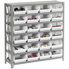 7 Shelf Steel Shelving with (24) 4"H Plastic Shelf Bins, Stone White, 36x12x39