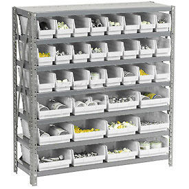 7 Shelf Steel Shelving with (36) 4"H Plastic Shelf Bins, Stone White, 36x18x39