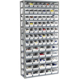 13 Shelf Steel Shelving with (81) 4"H Plastic Shelf Bins, Stone White, 36x12x72