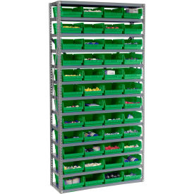13 Shelf Steel Shelving with (48) 4"H Plastic Shelf Bins, Green, 36x18x72