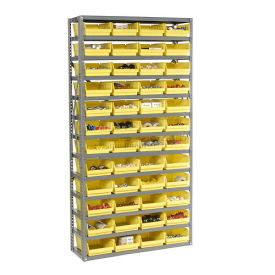 13 Shelf Steel Shelving with (60) 4"H Plastic Shelf Bins, Green, 36x18x72