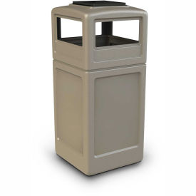 Commercial Zone Square Trash Container with Ashtray Lid, 42 Gallon, Beige