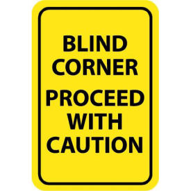 NMC Traffic Sign, Blind Corner Proceed With Caution, 18" X 12", Yellow/Black, TM71G
