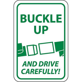 NMC Traffic Sign, Buckle Up And Drive Carefully, 24" X 18", White/Green, TM111J