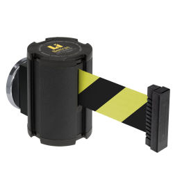 Wrinkle Black Magnetic Wall Mount Unit, 13'L Safety Black/Yellow Retractable Belt