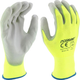 Touch Screen Gray PU Palm Coat, Hi Vis Yellow Nylon Shell Coated Gloves, XL - Pkg Qty 12