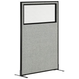 36-1/4"W x 60"H Freestanding Office Partition Panel with Partial Window, Gray
