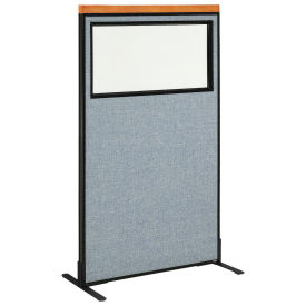 36-1/4"W x 61-1/2"H Deluxe Freestanding Office Partition Panel with Partial Window, Blue
