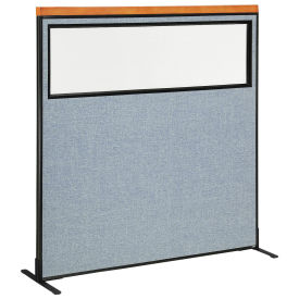 60-1/4"W x 61-1/2"H Deluxe Freestanding Office Partition Panel with Partial Window, Blue