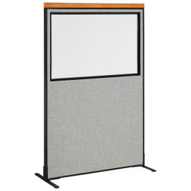 48-1/4"W x 73-1/2"H Deluxe Freestanding Office Partition Panel with Partial Window, Gray