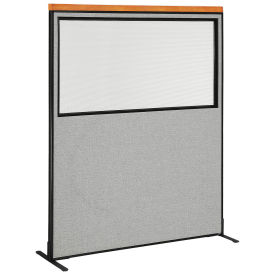 60-1/4"W x 73-1/2"H Deluxe Freestanding Office Partition Panel with Partial Window, Gray
