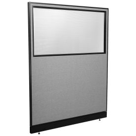 60-1/4"W x 76"H Office Partition Panel with Partial Window & Pass-Thru Cable, Gray