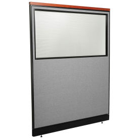 60-1/4"W x 77-1/2"H Deluxe Office Partition Panel with Partial Window & Pass-Thru Cable, Gray