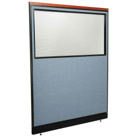 60-1/4"W x 77-1/2"H Deluxe Office Partition Panel with Partial Window & Pass-Thru Cable, Blue
