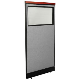 36-1/4"W x 77-1/2"H Deluxe Office Partition Panel with Partial Window & Raceway, Gray