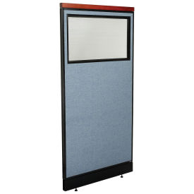 36-1/4"W x 77-1/2"H Deluxe Office Partition Panel with Partial Window & Raceway, Blue