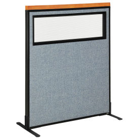 36-1/4"W x 43-1/2"H Deluxe Freestanding Office Partition Panel with Partial Window, Blue