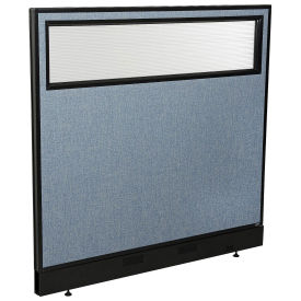 48-1/4"W x 46"H Office Partition Panel with Partial Window & Pass-Thru Cable, Blue