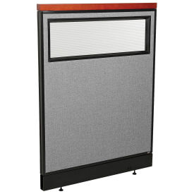 36-1/4"W x 47-1/2"H Deluxe Office Partition Panel with Partial Window & Pass-Thru Cable, Gray