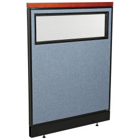 36-1/4"W x 47-1/2"H Deluxe Office Partition Panel with Partial Window & Pass-Thru Cable, Blue