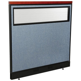 48-1/4"W x 47-1/2"H Deluxe Office Partition Panel with Partial Window & Pass-Thru Cable, Blue