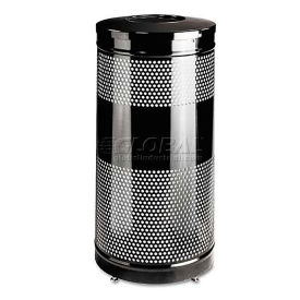 Rubbermaid RCPS3ETBK Classics Perforated Open Top Receptacle,Round,Steel,25 gal,Black