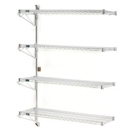 Nexel Wall Mount Wire 4-Shelf Add-On Unit, 24"W x 18"D x 63"H