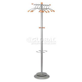 Alba PMWAVE Wavy Coat Rack, Six Hangers/Two Knobs/Four Hooks, Metallic Gray/Mahogany
