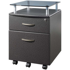 Rolling Glass Top File Cabinet, 14"W x 18"D x 24"H, Graphite