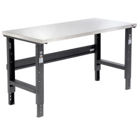 Adjustable Height Workbench C-Channel Leg, 60"W x 30"D, 1-1/2" Stainless Steel Square Edge, Black