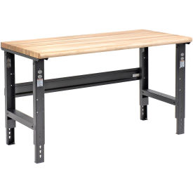 Adjustable Height Workbench C-Channel Leg, 60"W x 30"D, 1-3/4" Maple Top Safety Edge, Black