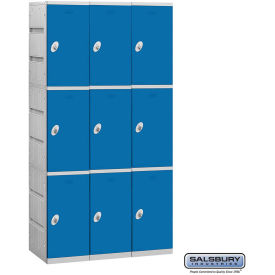 Salsbury 93000 Series Plastic Locker, Triple Tier, 3 Wide, 12-3/4"W x 18"D x 24-5/16"H, Blue