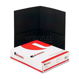 Universal Two-Pocket Portfolio, Embossed Leather Grain Paper, 11 x 8.5", Black, 25/Box