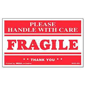 Universal "Fragile Handle With Care" Self-Adhesive Shipping Labels, 3 x 5, 500/Roll